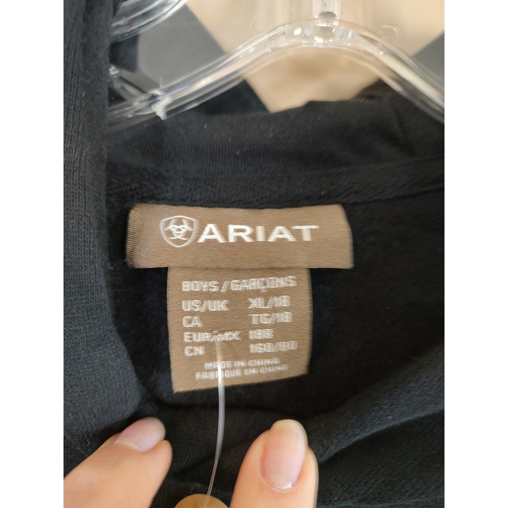 Ariat Boys XL 18 Black Neon Green Logo Fleece Hoodie Sweatshirt 10037138 - Picture 3 of 8